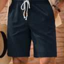 Men's Casual Cotton Shorts Drawstring 8 Inch Summer Vacation Shorts with Pockets (S-XXL) (Blue, M)