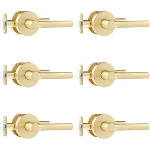 Leydebong 6 Pack Gold Interior Door Handle Passage Door Handle Lever for Indoor use, Reversible for Left and Right with No Key