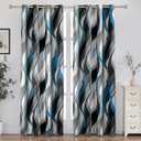 weesire Blue and Grey Blackout Curtains Modern Striped Decorative 100% Light Blocking Darkening Grommet Blue Curtain for Living Room Villa, Bedroom Gray and Blue 2 Panels Set, 52x84 Inches