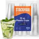 Stack Man [100 Pack - 12 oz.] Clear Disposable Plastic Cups PET Crystal Clear Disposable 12oz Plastic Cups
