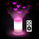 XingsLight Valentines Day Decorations Flameless Candles with Romantic Pink Heart Projector Lights Battery Operated LED Candle with Remote and Timer (1-Pack)