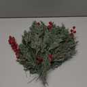 60 Pcs Artificial Christmas Snow Pine Branches with Red Berry Stems, Snowy Faux Greenery Norfolk Pine Cypress Leaves Stems, Berries White Frosted Fake Foliage Pine Needle Picks for Garland Home Decor