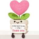 AceThrills Cute Thank You Gift for Women  Crochet Pink Heart Flower with Thank You Sign, Small Thanks Gift for Hostess, Mentor, Teacher, Boss, Coworker, Nurse, Sister, Friend & More