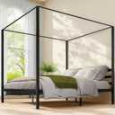 YITAHOME Metal Four Poster Canopy Bed Frame, 14 Inch Platform Bed with Built-in Headboard Strong Metal Slat Mattress Support, No Box Spring Needed, Black, King Size