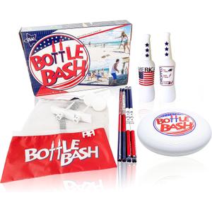 Bottle Bash Outdoor Flying Disc Game Set Frisbee Toss Backyard and Beach Game for Family, Adult & Kids - Beersbee & Polish Horseshoes