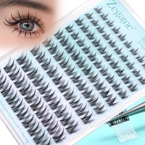 Zegaine Manga Self Adhesive Eyelashes Natural Look Self Adhesive Lash Clusters No Glue Needed Asian Anime Pre Glued Lashes Natural Lash Clusters Reusable C-Curly Spiky Pre Glued Eyelashes 8-16MM