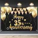 HAMIGAR 6x4ft Happy 35th Anniversary Banner Backdrop - 35 Wedding Anniversary Decorations Party Supplies - Black Gold