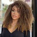 HUA Curly Half Wig for Black Women Medium Brown to Blonde Color 18 Inch Kinky Curly 3 IN 1 Half Wig With Drawstring Seamless Clip Ins 180% Density Protein Synthetic Hair Boast Human-Hair-Like Touch (T6-27A)