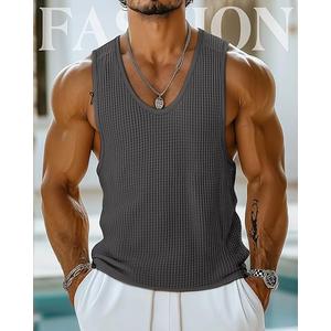 Riyiper 2 Pack Men's Waffle Knit Tank Tops, Casual Sleeveless Tank Shirts Summer Classic Beach T-Shirts Breathable Muscle Tee, XL