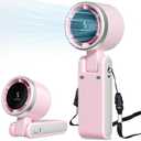 Portable Fan, Mini Fan, Handheld Turbo Fan, Portable Rechargeable Fan, 5-Speed, LED Display, Foldable Design (Pink)