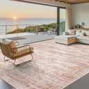 Soalmost Washable Area Rug 8x10, Large Soft Rugs for Living Room Vintage Area Rugs for Bedroom Dining Room Non-Slip Stain Resistant Pink Under Table Rug