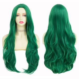 Tseses Green Long Curly Wave Wig for Women Middle Part Curly Wig Natural Looking Synthetic Fibre Hair Wig for Halloween Party Cosplay Use