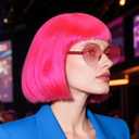 JoneTing Megenta Pink Bob Wig+Hair Cap+Sunglasses Neon Short Bob Wig Synthetic Party Wigs for Women Pink Funny Cosplay Wigs for Cosplay Halloween Party