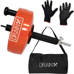 DrainX Power Pro 25-FT Steel Drum Auger Plumbing Snake with Drill Attachment | Use Manually or Powered | Heavy Duty Drain Cleaning Cable with Work Gloves and Storage Bag Included