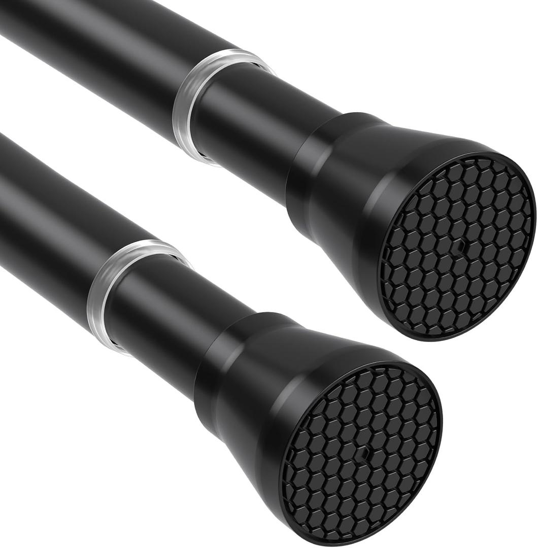 Tension Curtain Rod 2 Pack Black Adjustable No Drilling for Windows 28 to 48 Inch Expandable Pressure for Closet