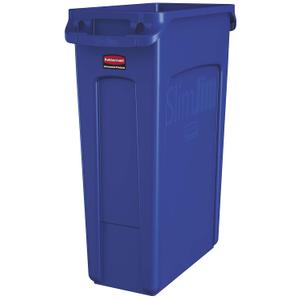 Rubbermaid Commercial Products Slim Jim Plastic Rectangular Recycling Bin/Trash Can with Venting Channels, 23 GAL, Blue, for Kitchens/Classrooms/Offices/Back of House, Pack of 4