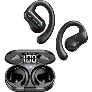 SUDOTACK Ultrafit Wireless Open Ear Headphones, Up to 30 Hours Playtime Air Conduction Sport Earbuds, 5.3 Bluetooth Wireless Earphones with LED Display, Sweat-Proof for Workouts and Running (Black)