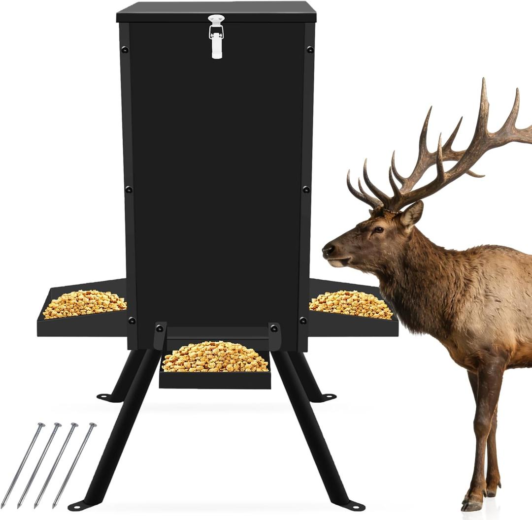 120LB Gravity Deer Feeder, Thickened Steel Gravity Automatic Hunting Game Feeders with Triangular Legs, Battery-Free Hanging Deer Feeder for Remote Wildlife Hunting Zones