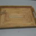 Rattan Serving Tray with Handles, Rectangular Wicker Basket Tray, Hand Woven Flat Basket for Coffee Table Dinning Room Bathroom (17 x 11.4 x 1.8 inch)