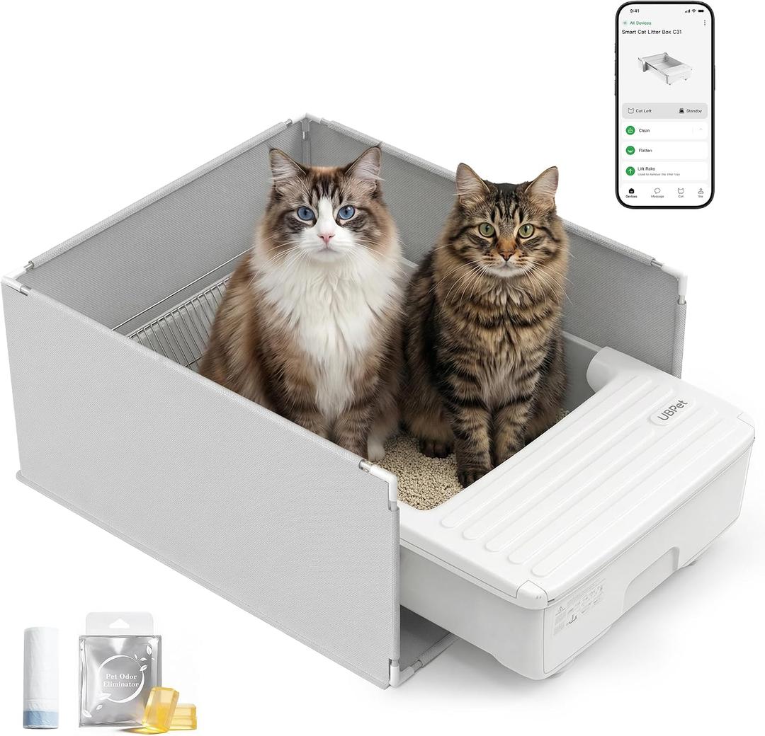 UBPET Open Top Self Cleaning Litter Box, Large Capacity Automatic Litter Box with APP Control,Odor Control, Anti-Pinch, Automatic Cat Litter Box for Multiple Cats