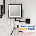 Ruacq Rechargeable Wall Mounted Makeup Mirror with Lights, Double Sided 1X/10X Magnifying Vanity Mirror with 3 Color Lighting, Touch Screen Dimmable, 360° Rotation Extension Foldable Arm(Matte Black)