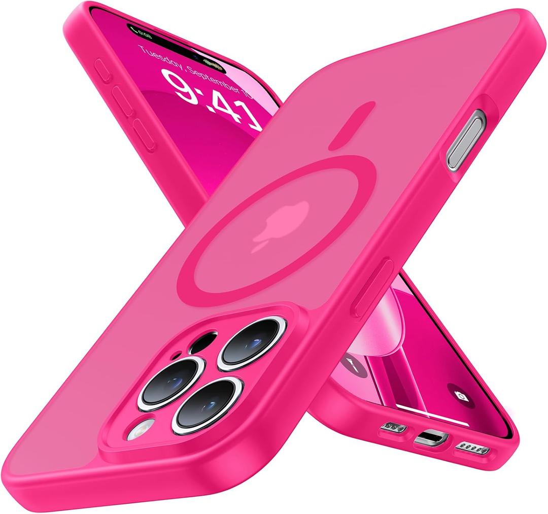 Magnetic for iPhone 16 Pro Max Case,Upgraded [Full Camera Protection][Compatible with Magsafe][Military Grade Protection] Shockproof Translucent Matte Phone Case for iPhone 16 Pro Max,Hot Pink