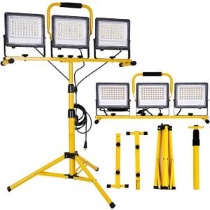 30000 Lumen LED Work Lights with Stand - 3 Adjustable Head Waterproof Foldable Tripod Light, 6500K Daylight (47-68" Height) & 18FT Cord - IP66 Rated for Construction Sites, Garage, Outdoor