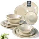 AmorArc Ceramic Dinnerware Sets, Handmade Stoneware Reactive Glaze Plates and Bowls Set, Scratch Resistant | Dishwasher & Microwave Safe Dishes Set, Service for 4 (12pc)