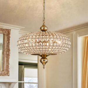 20.5" Antique Brass Crystal Chandelier, Large Farmhouse Dining Room Light Fixture, 5-Light Vintage Crystal Hanging Chandelier for High Ceiling Living Room Kitchen Island, 21"W x 19"H
