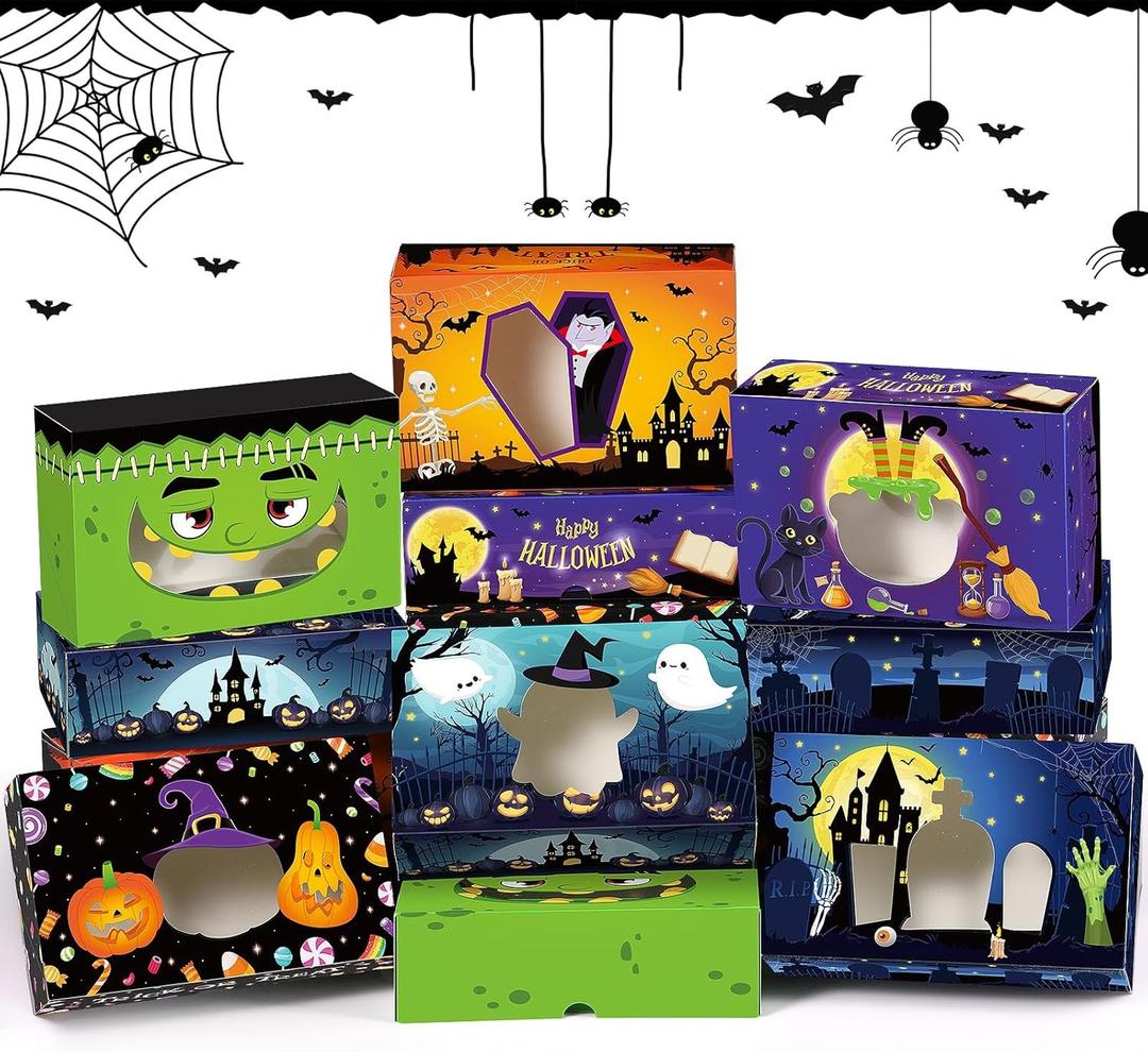 Pasimy 36 Pcs Halloween Cookie Boxes with Window 8.7 x 5.5 x 2.8 Inch Halloween Treat Boxes Bulk Cupcake Candy Dessert Containers for Bakery Pastry Packaging Supplies