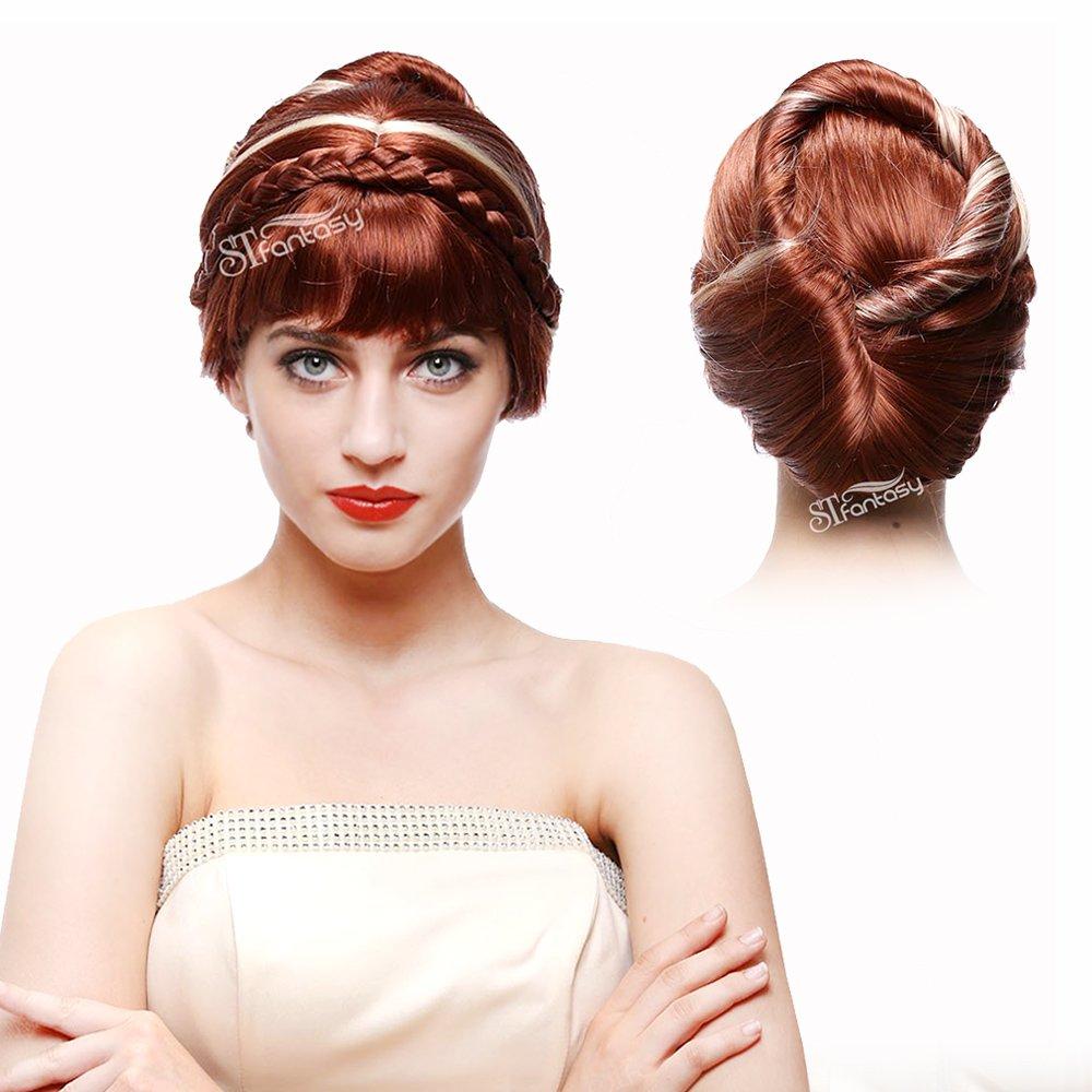 STfantasy Women Wig with Braid Updo Bun for Women Halloween Cosplay 13 Inches Hair with Cap