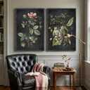 Large Framed Vintage Botanical Wall Art Set of 2, Rustic Retro Dark Floral Canvas Paintings Prints, Antique Flower Pictures for Farmhouse Living Room Hallway Bedroom Dining Room Wall Decor, 24x36 Inch, 24" W x 36" H x 2Pcs