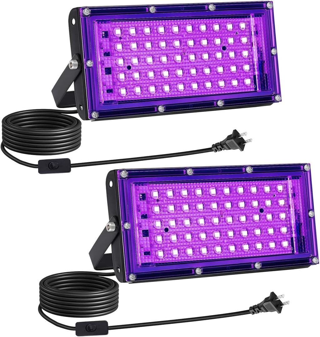 50W LED Black Lights, 2 Pack IP66 Waterproof UV Blacklight Floodlight, Black Light for Glow Party, Dance, Halloween Decor, UV Light Spotlight and Body Paint