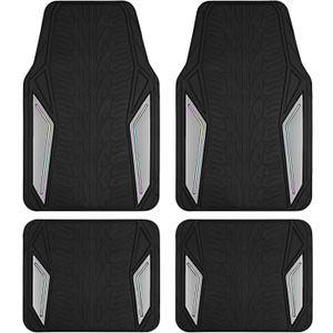 PIC AUTO Rubber Floor Mats, Silver Aluminum Film with Colorful Piping Floor Mats for Cars, Car Mats with Non-Slip Backing, All-Weather Protection, Trim-to-Fit Liner for Cars, SUVs, Trucks, Vehicles