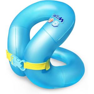 Swim Vest for Kids 33-88 lbs-Portable Inflatable Pool Floats Swimming Ring with Adjustable Safety Buckle-Swim Arm Bands with Double Surround Air Bag (M(for weight:50-88lbs/age 7-12yrs), Blue)
