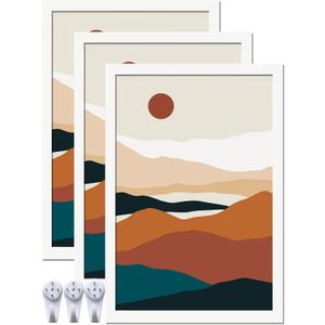 White 16x24 Picture Frame Set of 3, High Transparent Frame for 16 By 24 Photo Collage Canvas Poster Size Wall Mount and Tabletop Horizontally Vertically (White, 16 x 24 inches)
