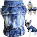 Jean Jacket, Blue Denim Lapel Vest Coat T-Shirt Costume for Small Medium Dogs Cats, Cute Girl Boy Puppy Clothes, Comfort and Cool Apparel, Machine Washable Outfits (XL, Blue)
