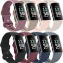 Vancle Band for Fitbit Charge 6 Bands/Fitbit Charge 5 Bands Women Men[8 PACK], Classic Soft Sport Straps Wristbands (Small, Light pink+starlight+smoky purple+milk tea+black+wine red+navy blue+blue gray)