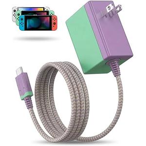 TPC 39W Charger for Nintendo Switch, 15V 2.6A AC Adapter Fast Charging with 5FT USB-C Cord, Compatible with Switch Lite, OLED, Steam Deck, Support TV Mode (Green/Pink)