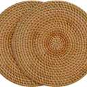 2 Pack Natural Rattan Coasters - Handmade Straw Rattan Coasters, Home Decorative Round Woven Trivet for Teacup, Cup Base Mats (7inch/18cm)