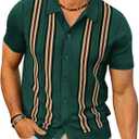 PJ PAUL JONES Mens Polo Shirts Vintage Striped Button Down Knitted Golf Shirts (Green, S)