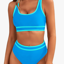 BMJL Women's High Waisted Bikini Sets Sporty Two Piece Swimsuits Color Block Cheeky High Cut Bathing Suits,M