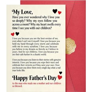 3 x Romantic Fathers Day Card Gifts to Husband, Funny Father's Day Card from Wife, 5.3x8 Folded with Envelope and Gold Sticker Happy Fathers Day Decorations