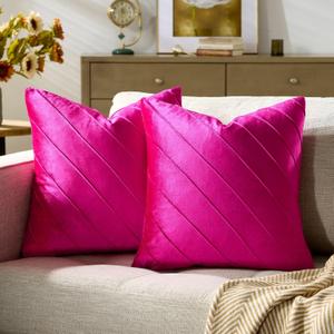 GIGIZAZA Hot Pink Velvet Pillow Covers 20x20, Set of 2 Couch Decorative Throw Pillows Covers Modern Cases Living Room Square Cushion Accent Stripe Covers