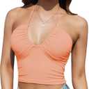 Honlyps Padded Crop Tank Tops for Women Ribbed Sexy Camisole Halter Tie V Neck Top Backless Shirts Going Out Trendy Summer (XL)