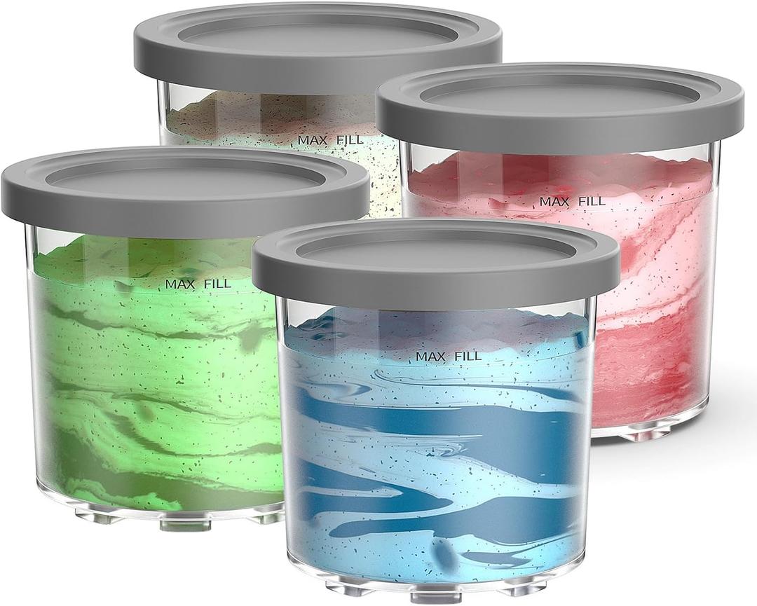 Containers Replacement for Ninja Creami Pints and Lids - 4 Pack,16oz Ice Creamy Containers Cups Jars Canisters Set Compatible with NC299AMZ & NC300s Series Ice Cream Maker- 4 Pack Grey (16oz- 4 pack grey)