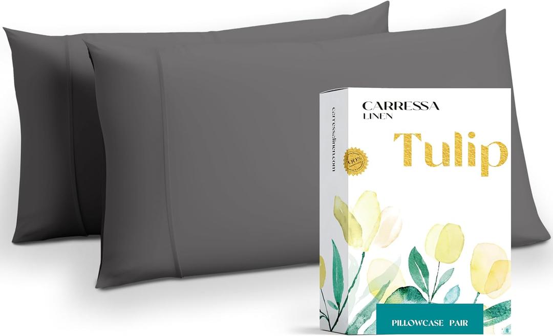 Carressa Linen Luxury Egyptian Cotton King Pillow Cases Set of 2-800 Series Tulips Collection Pillowcases for Sleeping (Dark Grey), Soft, Cooling Pillow Cover, Staple Hotel Quality Pillowcases