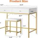 SUPERJARE 43-inch Modern White & Gold Desk - 2 Drawer Vanity, Computer & Home Office Study Desk for Writing & Bedroom, 43.3 inch