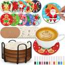 45 Pcs Wooden Coasters Painting Set with Markers 4 Inch Boho Drink Coaster Gift Arts and Crafts DIY Kit for Adults, Women, Hobby, Ornament Home Apartment Decor (Christmas)