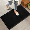 Durable Front Door Mat, Absorbent Muddy Dirt Resist Welcome Door Mats Outdoor Indoor, Stain and Fade Resistant, Non-Slip Rubber Backing Low Profile Doormat for Entryway, 3017, Black, Size 30" x 17"
